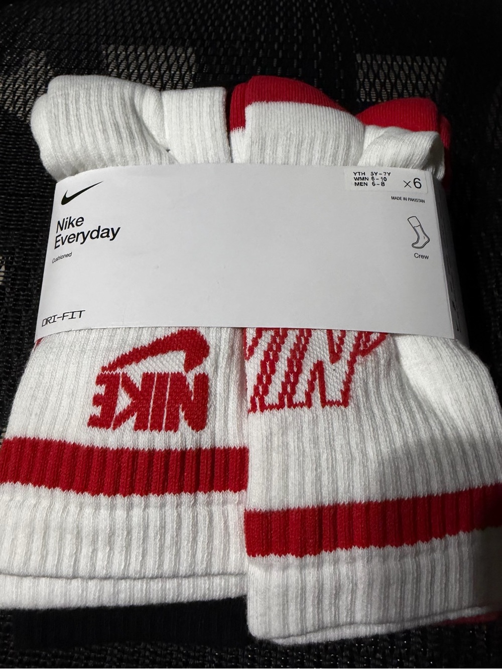 Nike White Crew Athletic Socks with Red Accents (6-Pack)